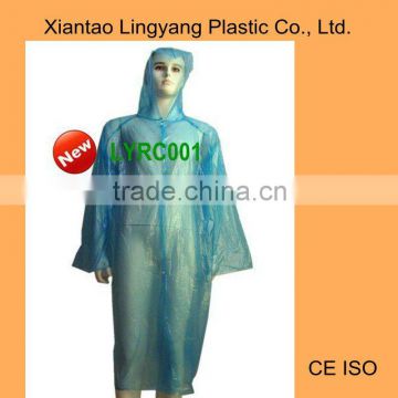 Disposable Blue Polythene Waterproof Pe Raincoat