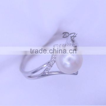 Cheap rhinestone freshwater flat pearl ring wholesale price