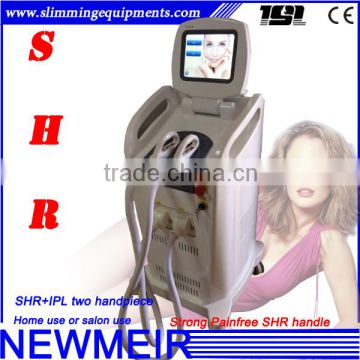 Super hair removal two handles painfree SHR ipl rf elight laser pigment removal