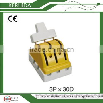 3P 30A yellow color double throw porcelain knife switch