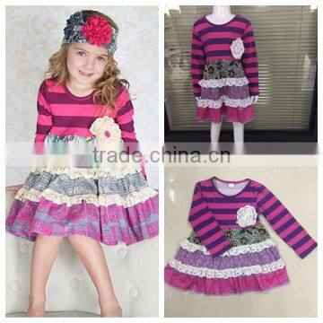 lovely girls stripe floral wholesale custom kids dress