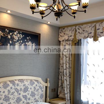 High quality modern  printed curtain with bird pattern living room curtains with attach valance