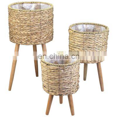 Best Seller Wicker 3 Piece Seagrass Pot Plant Stand Removable Legs Straw Planter Storage Basket Plant Holder Wholesale