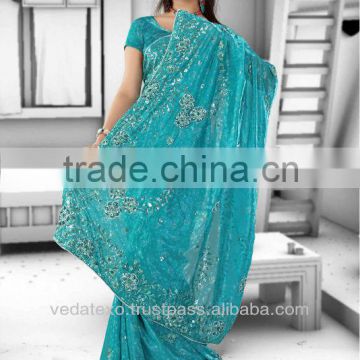 Blue Indian Embroidered Saree