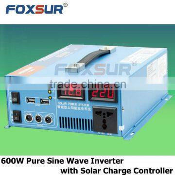 Foxsur Big power 600W Pure Sine Wave Inverter 12V dc to 110V AC LCD display Solar power inverter with controller