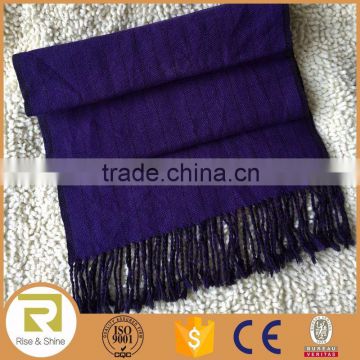 Wholesale 80% Acrylic 20% wool jacquard fringed navy shawl scarf