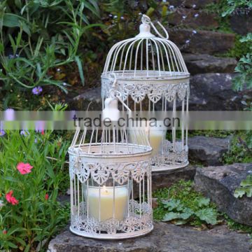 2/s Antique White Outdoor Wrought Iron Round Bird Cage For Wedding Decoration