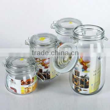 500ml 700ml 1000ml 1500ml High quality glass storage jar/glass jar with metal clip/glass airtight jar