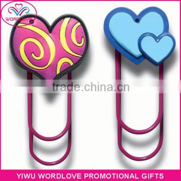 3D heart shaped soft rubber bookmark paper clip for sale