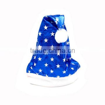 Best selling products polyester Xmas cap wool felt Blue santa hats with star snowflake pompon for photography prop gift ideas