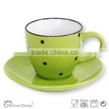 solid color with engraved doted cup and saucer ceramic