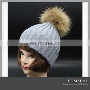 2016 New Design 100% wool knit hat with pom pom