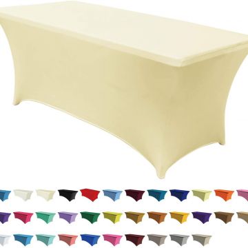 Spandex Tablecloths for 6ft Home Rectangle Rectangular Table Fitted Stretch Table Cover ivory