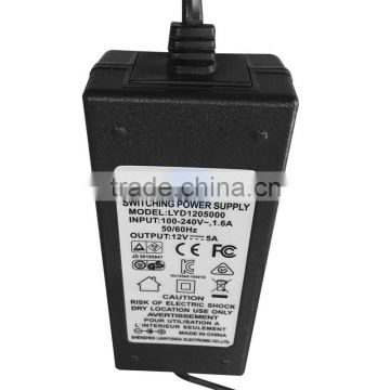 High level power adapter 12v 5a power adapter with SAA certification for Electrical Appliances