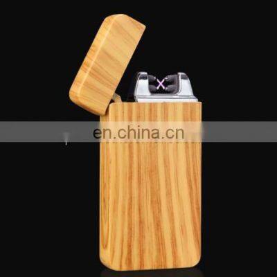 Wholesale Bamboo Electric Dual Arc Metal Flameless USB Rechargeable Windproof Lighter from factory directly sale