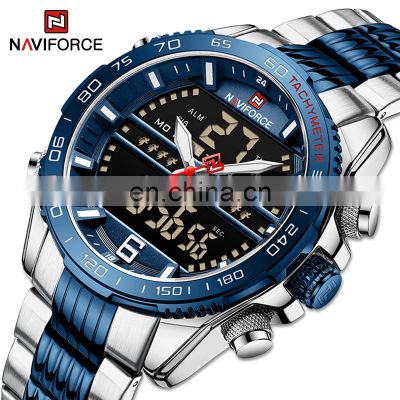 NAVIFORCE 9195 Luxury Brand  Digital Sport Watch Men Steel Band Waterproof Chronograph Alarm Clock Luminous Quartz Wristwatch
