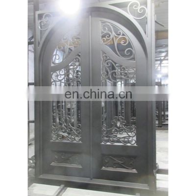 Steel custom made security double front doors arched entry fiberglass prehung exterior wrought iron gate door