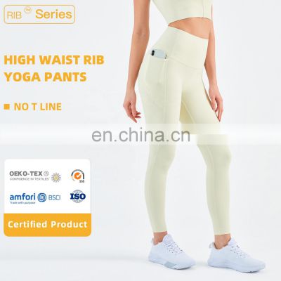 Ribbed High Waisted Leggings Without T Line Gym Outfit Scrunch Butt Yoga Pants Women