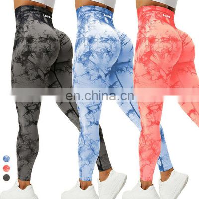 Custom Logo Seamless Pants Tie Dye Gym Workout Fitness Yoga Leggings Tights High Waist Scrunch Butt Seamless Leggings For Women