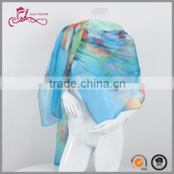 Hot selling fashion printing multicolor lady beach chiffon scarf silk shawl