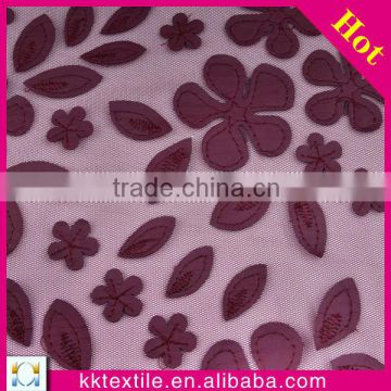 Flowers and leaves PU leather laser embroidery lace on mesh fabric for wedding dress