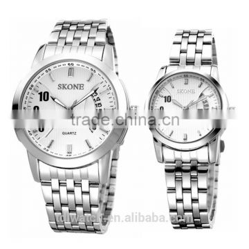 skone white dial cheap big face 1atm water resistant stainless steel couple watch
