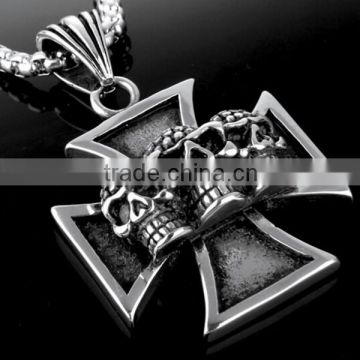 Fashion unisex's black silver tone stainless steel skeleton cross medal pendant