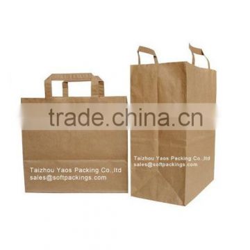 kraft paper bag wholesale with flat paper handle ,take away kraft paper bag with flat bottom, printing kraft paper shopping bag