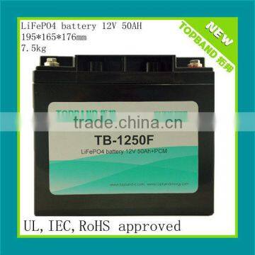 Long cycle lifespan 12v50ah lithium battery lifePO4 with built-in PCM