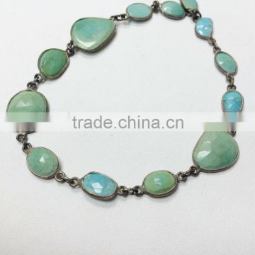 Natural Multi-Color Gemstone Bezel beaded chain 925 silver Turquoise