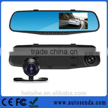 Promotion Dual Lens 1080P 4.3inch rearview mirror DVR camera with Two Lens