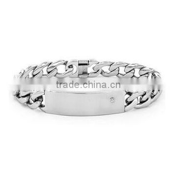 Stainless Steel hot selling polished ID bracelet with little gems on it
