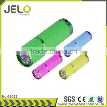 Ningbo JELO Hot Sales Promotion Super Bright Aluminum 9LED Torch Cheaper Gift Noctilucence Flashlight