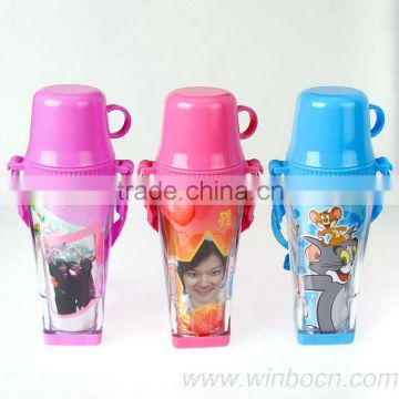 Double-wall plastic double walls water bottle with cup