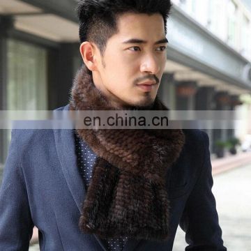 Men's simple style knitted mink fur scarf