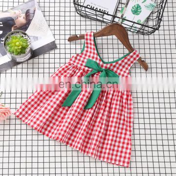 Fashion Summer Baby Gril Dress Sleeveless Bow Cotton Pink Plaid Kids Girl Party Dress