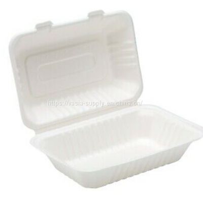 Good quality Bagasse Clamshell Lunch Box 9“ x 6“ White color China Wholesale price
