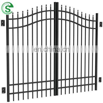 High quality galvanized metal fence double gate, garden yard anti theft security iron single gate