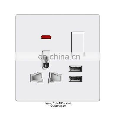 New white flame-retardant PC panel multi-target power socket electric wall switch socket with 2USB port household indicator