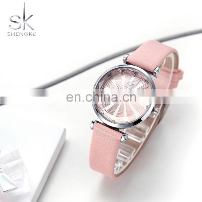 SHENGKE Baby Pink Young Girls Handwatchs 3D  Mineral Glass Watchs Sliver Alloy Case Wristwatch K0099L