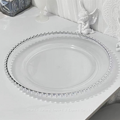 Cheap Wholesale Silver Beaded Plastic Charger Plate For Wedding Table Decoration