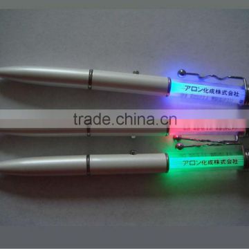 Hot Selling Slim squiggle clip pen ,custom logo printed led flashight pen , led glowing slim ballpen