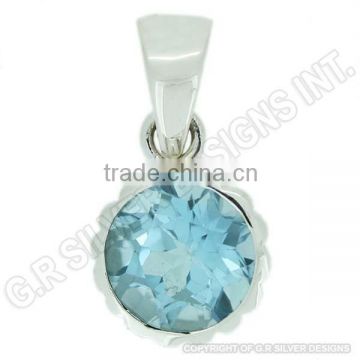 sterling silver blue topaz gemstone wholesale pendant,handmade cute design pendant for necklace jewelry