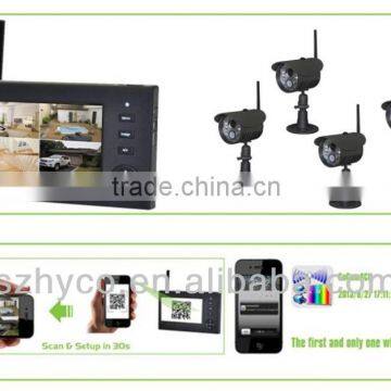 4CH digital wireless home security cameras for iPhone/ Andriod MSG alarm