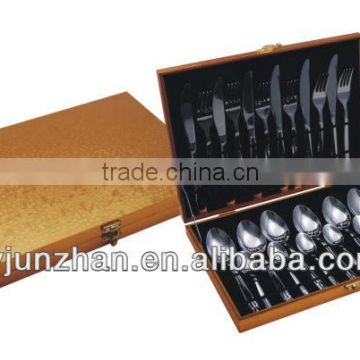 Cutlery 24pcs in golden color wooden box with low price and factory sell directly Junzhan in Jieyang
