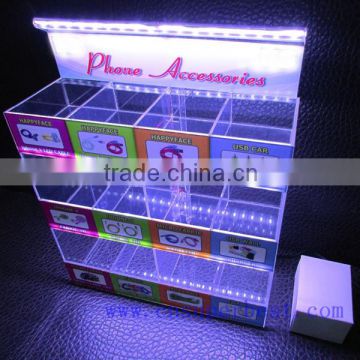 Hot sale three layers acrylic cell phone accessories display with LED inside