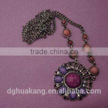 Cheap round decorated by colorful zircon flower necklace
