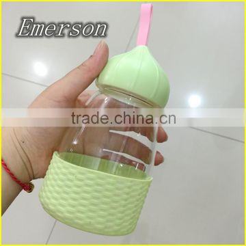 Portable glass water cup silicone cover creative glass water cup various color water glass cup