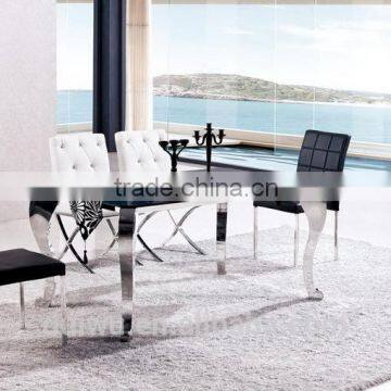 Shunde dining room furniture modern silvery metal dining table with glass top