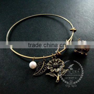 vintage bronze antiqued nut prayer box flower leaf wish charms fashion women wiring bangle bracelet 6450043